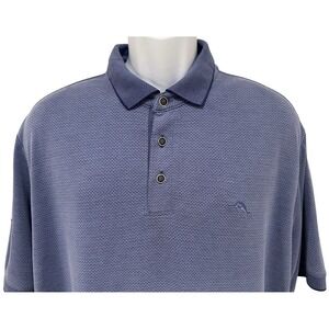 Tommy Bahama Men XL Polo‎ Shirt Modal Herringbone Gray Blue Soft XL